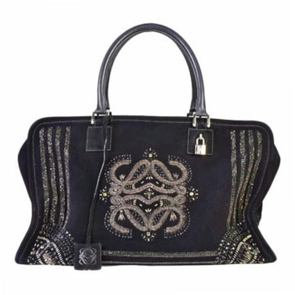Loewe LOEWE Boston Bag Amazona 44 Rhinestone Suede Leather Black - Picture 1 of 9
